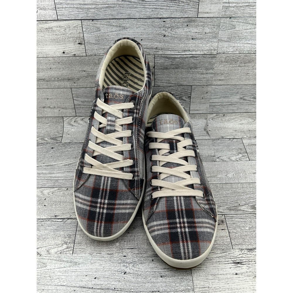 Taos Star Grey Plaid Canvas Lace Up Sneakers Women Size 10 Low Top‎ STA-12844
